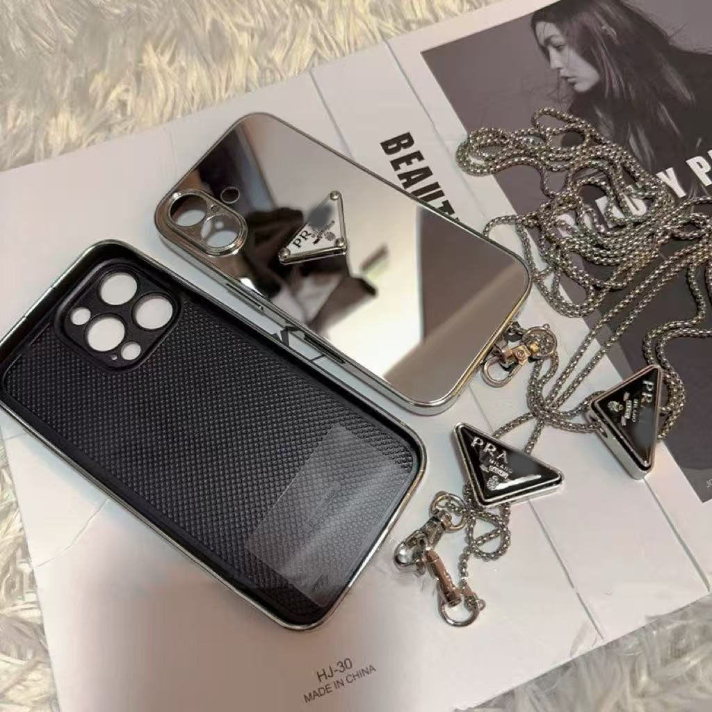 スマホケース  高級感メッキミラースマホケース   ダブルPRA**    耐衝撃・防振性能に優れ、高級感あふれるスマホケースで、iPhone12~16 に対応