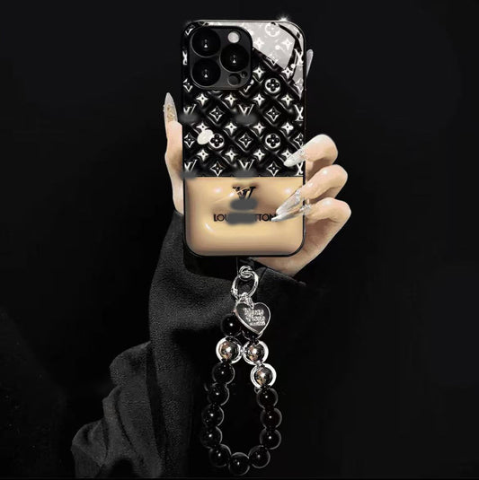 スマホケース  高級感ガラスパッチワーク柄スマホケース ダブルV   耐衝撃・防振性能に優れ、高級感あふれるスマホケースで、iPhone12~17 に対応