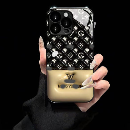 スマホケース  高級感ガラスパッチワーク柄スマホケース ダブルV   耐衝撃・防振性能に優れ、高級感あふれるスマホケースで、iPhone12~17 に対応