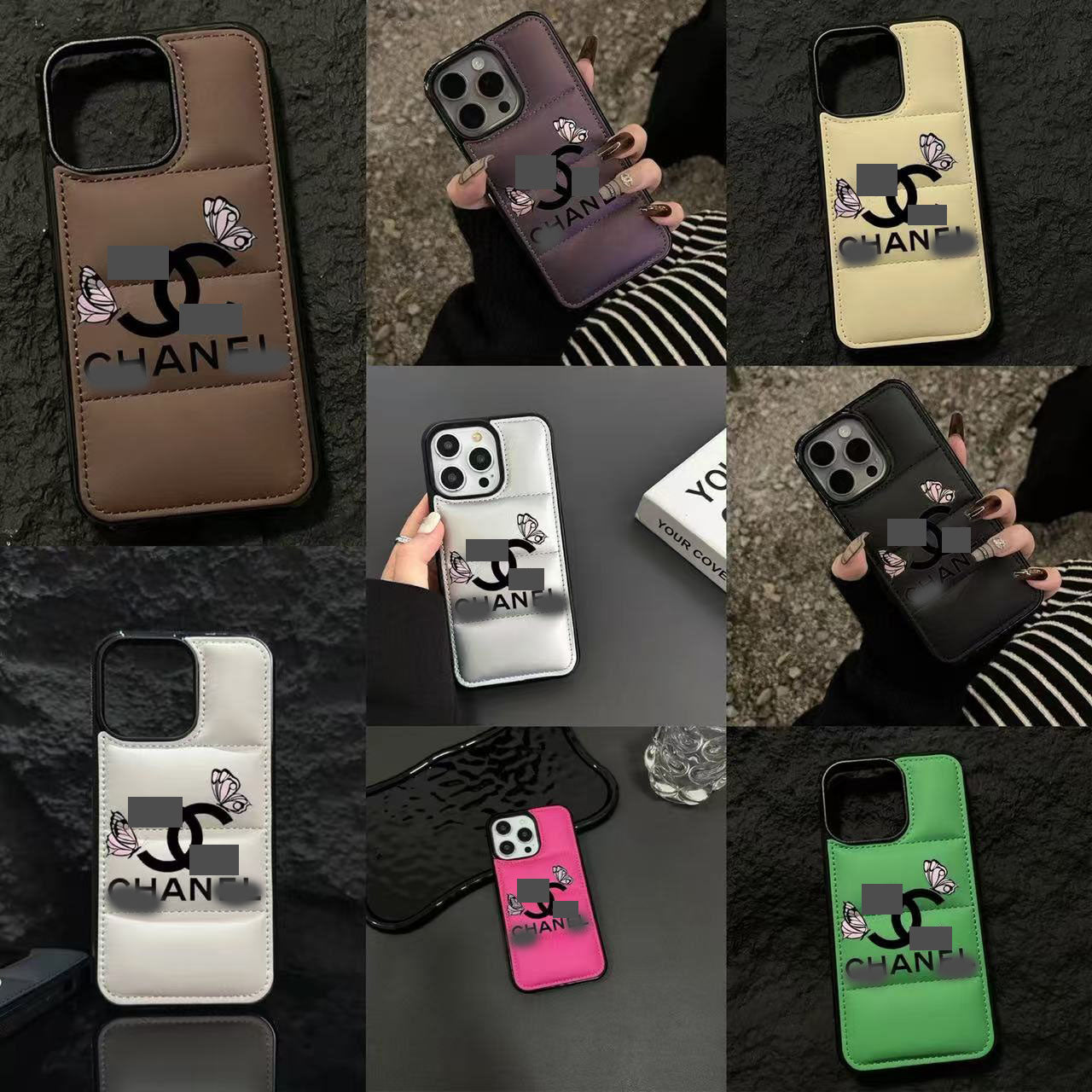 スマホケース  高級感ダウンジャケット風スマホケース  ダブルC   耐衝撃・防振性能に優れ、高級感あふれるスマホケースで、iPhone12~17 に対応