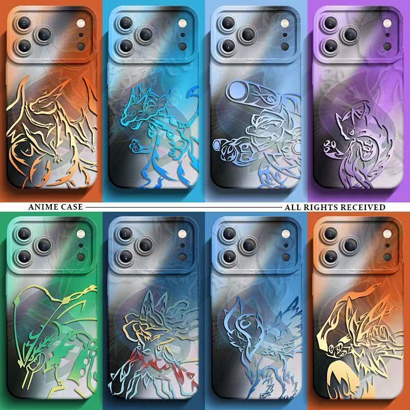 スマホケース  光と影が交錯する幻想的な、ポケモンシリコンスマホケース  耐衝撃・防振性能に優れ、高級感あふれるスマホケースで、iPhone12~17 に対応