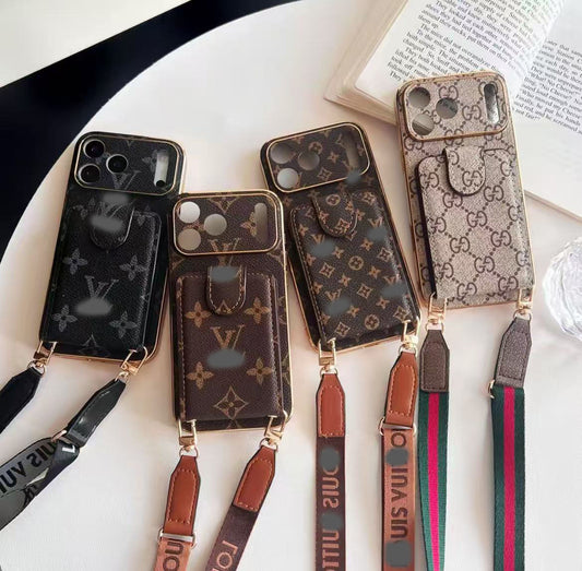 スマホケース  高級感カードポケット付き＋ストラップ付きスマホケース ダブルV   耐衝撃・防振性能に優れ、高級感あふれるスマホケースで、 iPhone12~17 に対応