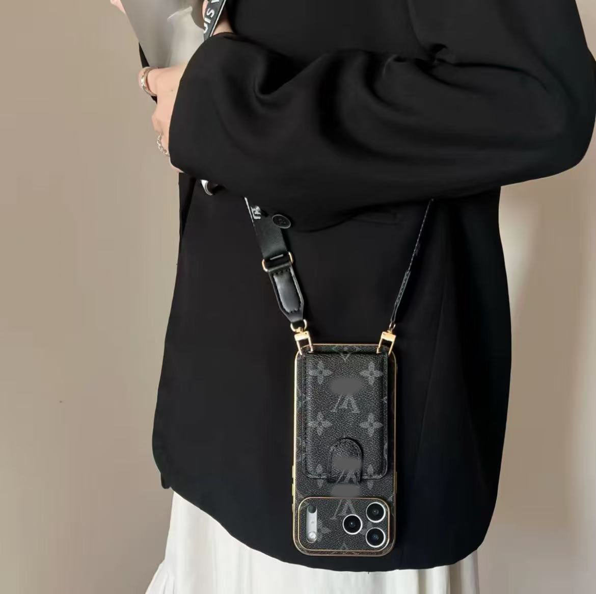 スマホケース  高級感カードポケット付き＋ストラップ付きスマホケース ダブルV   耐衝撃・防振性能に優れ、高級感あふれるスマホケースで、 iPhone12~17 に対応