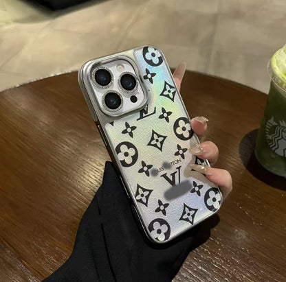 スマホケース  高級感レーザー光沢感スマホケース　ダブルV  耐衝撃・防振性能に優れ、高級感あふれるスマホケースで、iPhone13~17 に対応