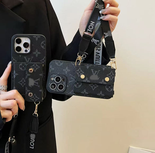 スマホケース  高級感カードポケット付き＋ストラップ付きスマホケース  ダブルV  耐衝撃・防振性能に優れ、高級感あふれるスマホケースで、iPhone12~16 に対応