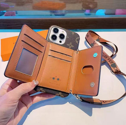 スマホケース  高級感カードポケット付き＋ストラップ付きスマホケース  ダブルV  耐衝撃・防振性能に優れ、高級感あふれるスマホケースで、iPhone13~17 に対応