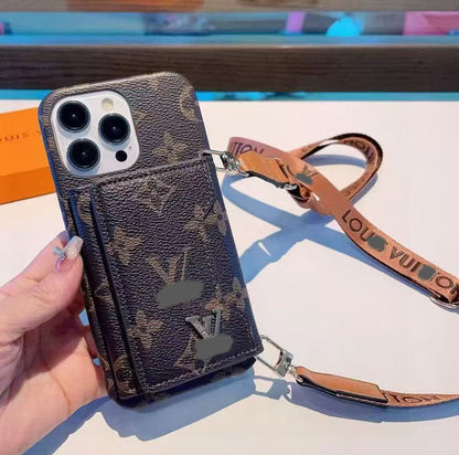 スマホケース  高級感カードポケット付き＋ストラップ付きスマホケース  ダブルV  耐衝撃・防振性能に優れ、高級感あふれるスマホケースで、iPhone13~17 に対応