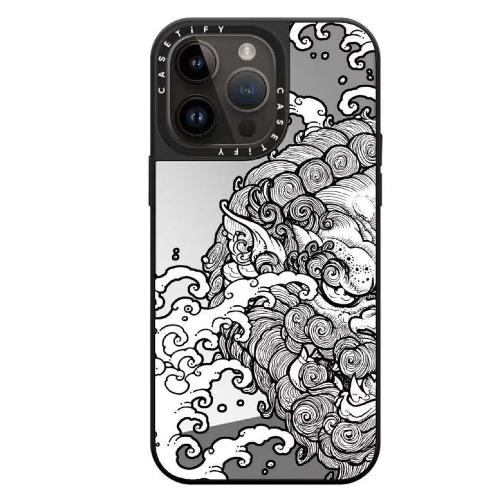 スマホケース  ケースTIFY 鏡面仕上げの白黒波模様スマホケース！ 耐衝撃・防振性能に優れ、高級感あふれるスマホケースで、iPhone12~16 に対応