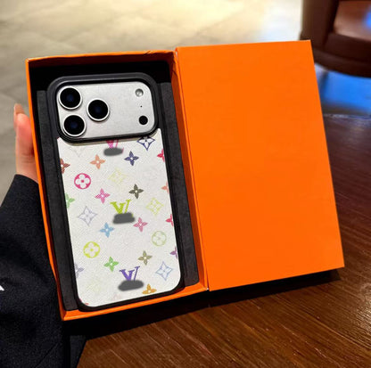 スマホケース  高級感サブレザーカラフルフラワー柄スマホケース  ダブルV  耐衝撃・防振性能に優れ、高級感あふれるスマホケースで、iPhone13~17 に対応