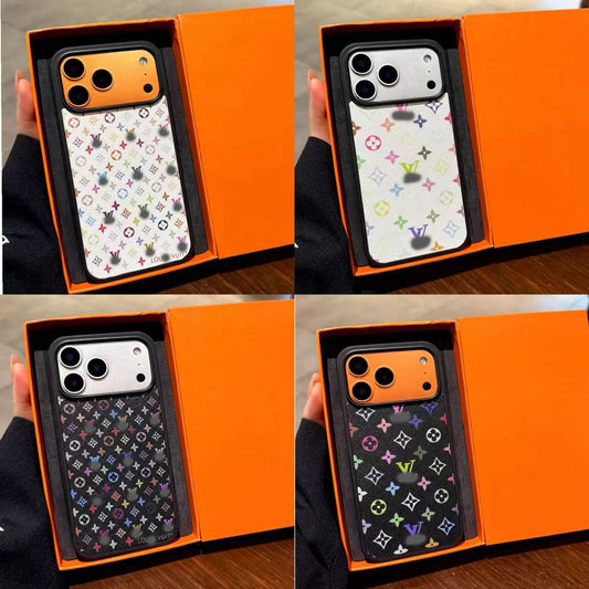 スマホケース  高級感サブレザーカラフルフラワー柄スマホケース  ダブルV  耐衝撃・防振性能に優れ、高級感あふれるスマホケースで、iPhone13~17 に対応