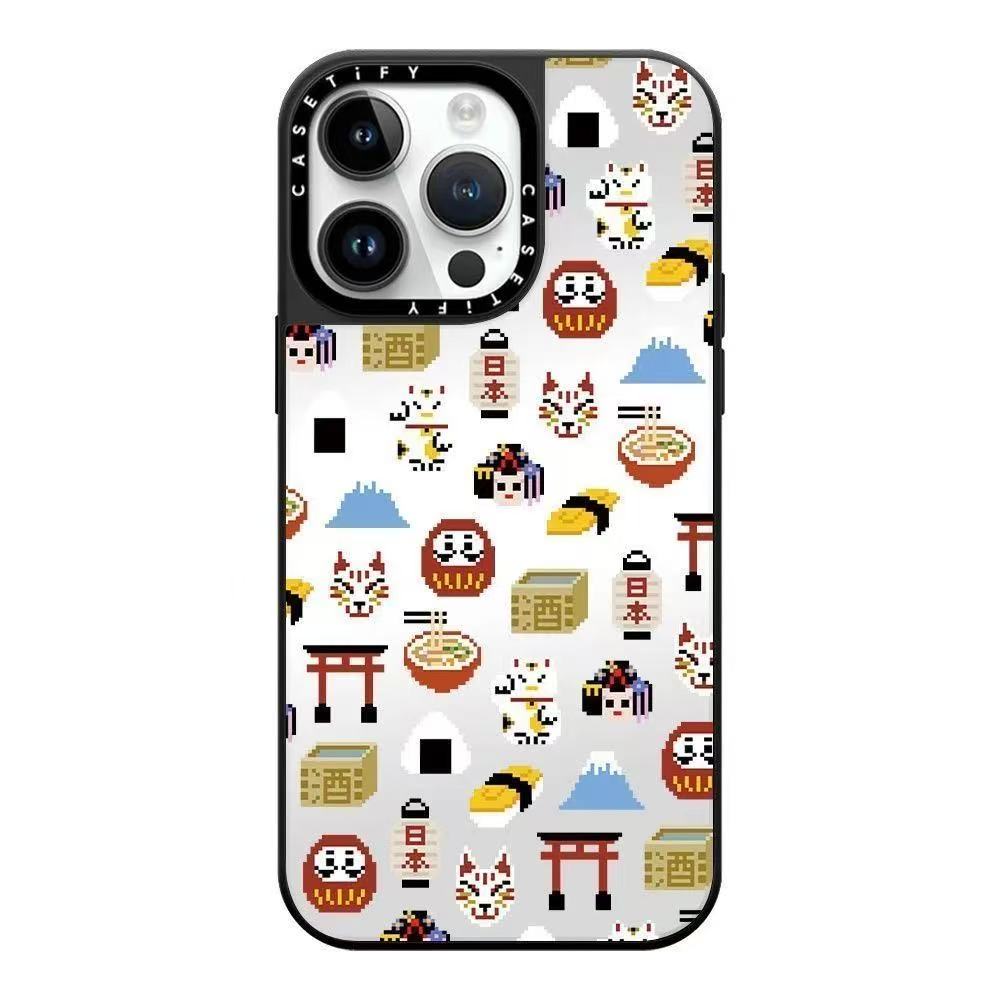 スマホケース  だるま＆招き猫柄スマホケース！ 縁起物のコンビで幸運を招き  耐衝撃・防振性能に優れ、高級感あふれるスマホケースで、iPhone12~16 に対応