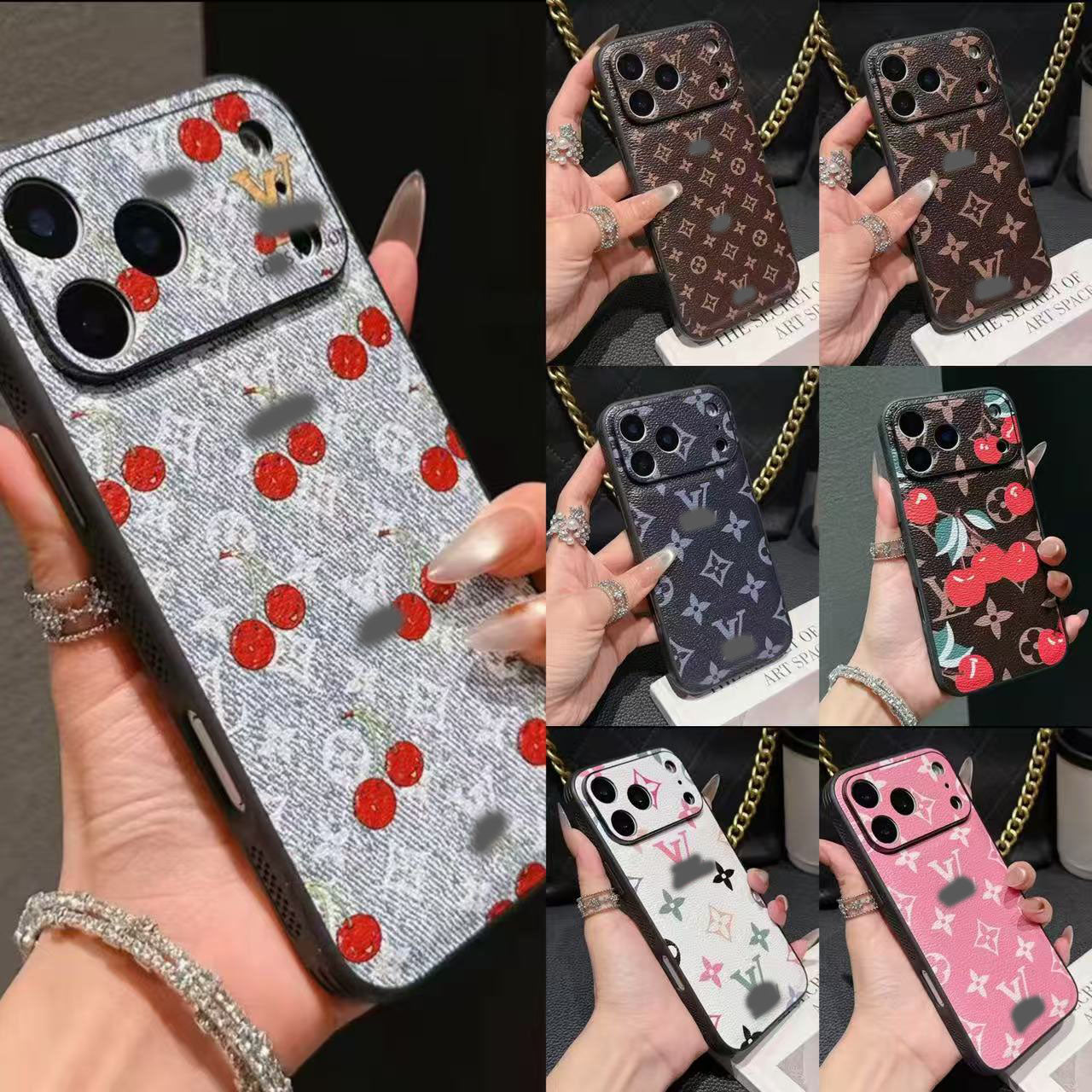 スマホケース  高級感さくらんぼ ダブルV  耐衝撃・防振性能に優れ、高級感あふれるスマホケースで、iPhone13~17 に対応