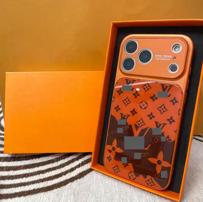 スマホケース  高級感オレンジカラーブロックスマホケース  ダブルV  耐衝撃・防振性能に優れ、高級感あふれるスマホケースで、iPhone12~17 に対応