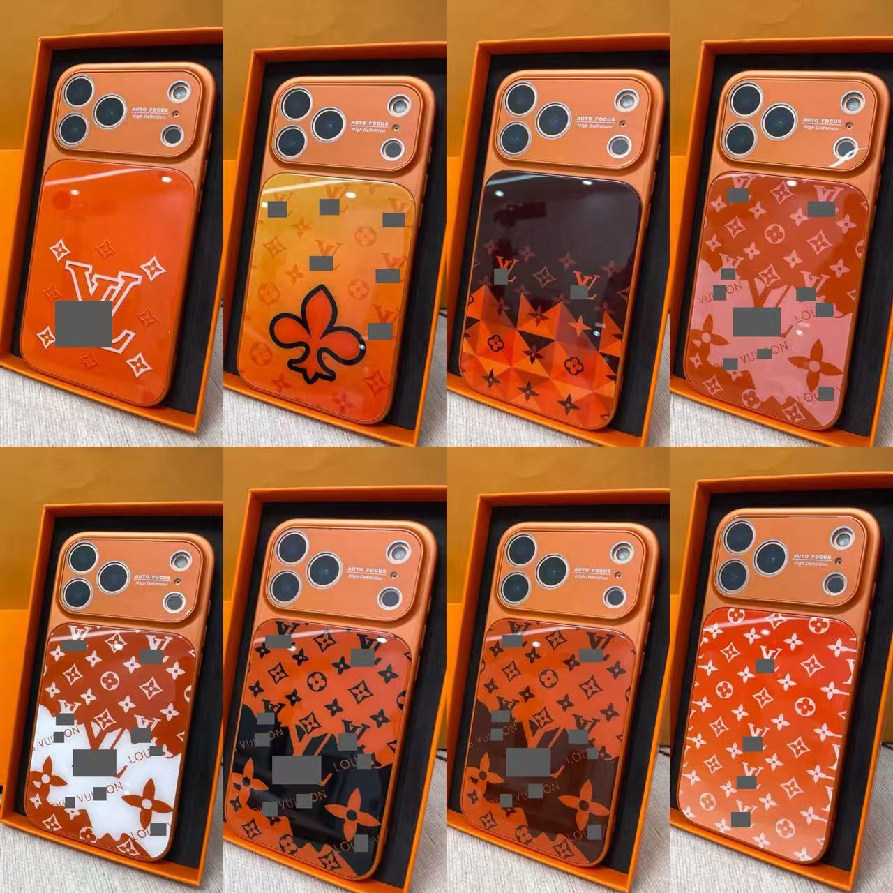 スマホケース  高級感オレンジカラーブロックスマホケース  ダブルV  耐衝撃・防振性能に優れ、高級感あふれるスマホケースで、iPhone12~17 に対応