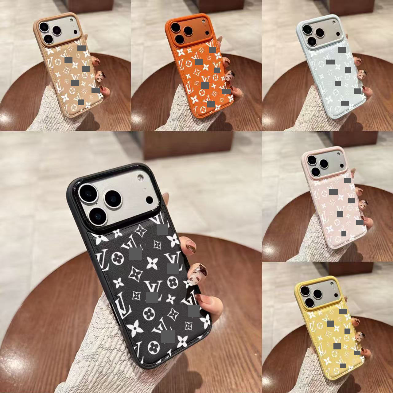 スマホケース  高級感無秩序アルファベット柄  ダブルV  耐衝撃・防振性能に優れ、高級感あふれるスマホケースで、iPhone12~17 に対応