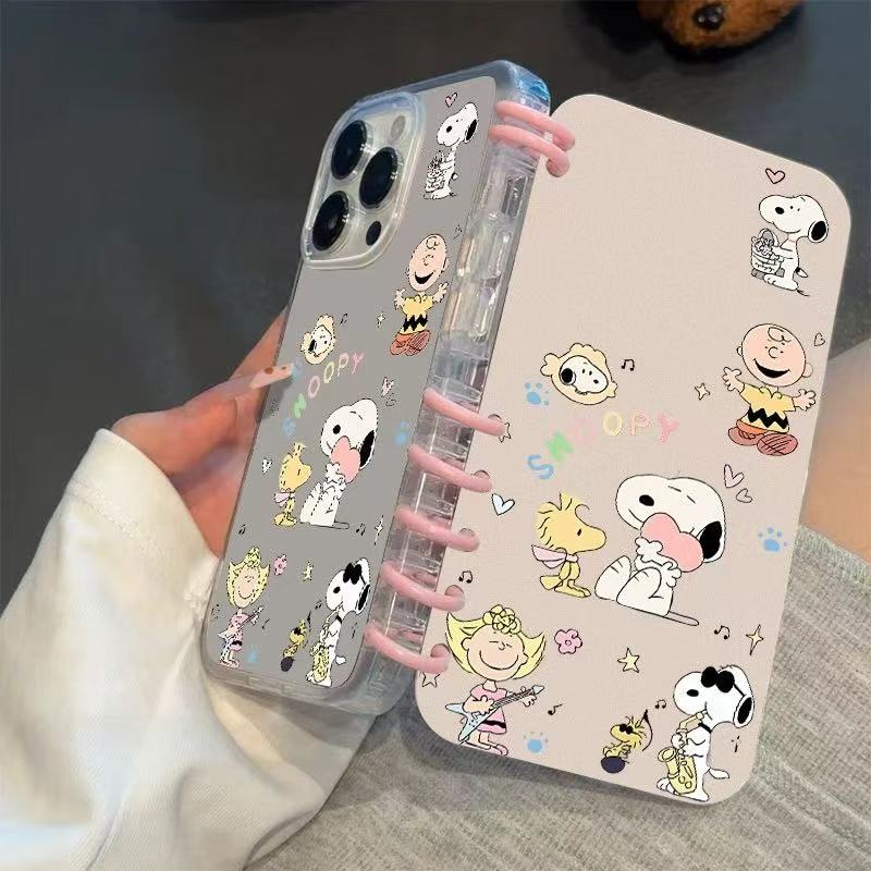 本型スマホケース  スヌーピの愛らしい柄が魅力的なスマホケースです！  手帳型スマホケース  キャラクターの柔らかい 折りたたみ式 ノート型 スマホケース  iPhone に対応