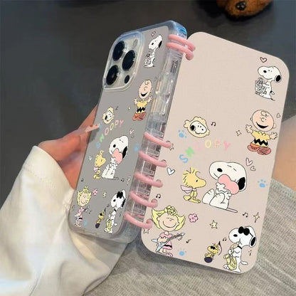 本型スマホケース  スヌーピの愛らしい柄が魅力的なスマホケースです！  手帳型スマホケース  キャラクターの柔らかい 折りたたみ式 ノート型 スマホケース  iPhone に対応