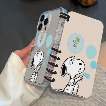 本型スマホケース  スヌーピの愛らしい柄が魅力的なスマホケースです！  手帳型スマホケース  キャラクターの柔らかい 折りたたみ式 ノート型 スマホケース  iPhone に対応