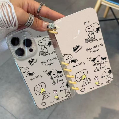 本型スマホケース  スヌーピの愛らしい柄が魅力的なスマホケースです！  手帳型スマホケース  キャラクターの柔らかい 折りたたみ式 ノート型 スマホケース  iPhone に対応