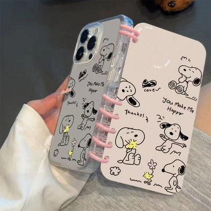 本型スマホケース  スヌーピの愛らしい柄が魅力的なスマホケースです！  手帳型スマホケース  キャラクターの柔らかい 折りたたみ式 ノート型 スマホケース  iPhone に対応