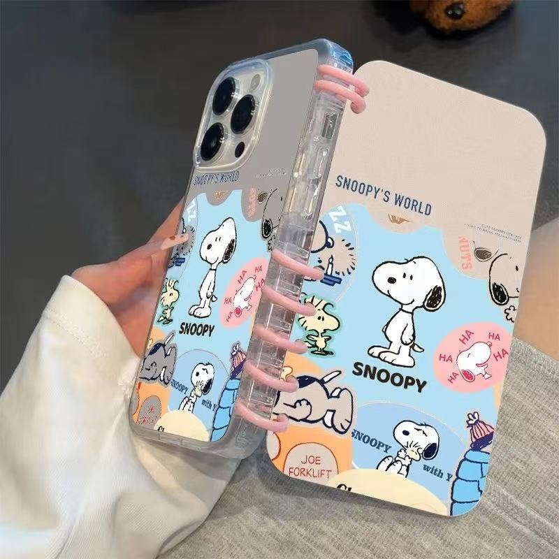 本型スマホケース  スヌーピの愛らしい柄が魅力的なスマホケースです！  手帳型スマホケース  キャラクターの柔らかい 折りたたみ式 ノート型 スマホケース  iPhone に対応