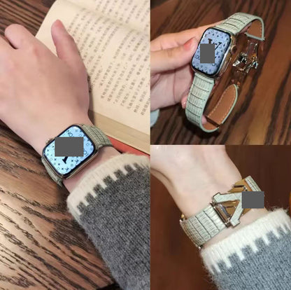 アップルウォッチストラップ  Apple Watch  ダブルV バンド　レザー リザード柄  iWatch ストラップ 38mm～49mm 対応