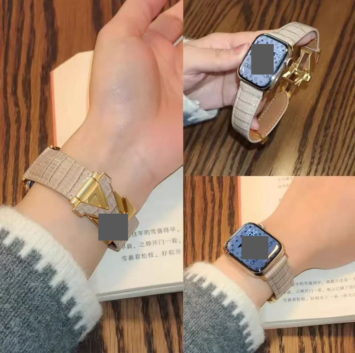 アップルウォッチストラップ  Apple Watch  ダブルV バンド　レザー リザード柄  iWatch ストラップ 38mm～49mm 対応