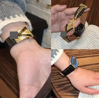 アップルウォッチストラップ  Apple Watch  ダブルV バンド　レザー リザード柄  iWatch ストラップ 38mm～49mm 対応