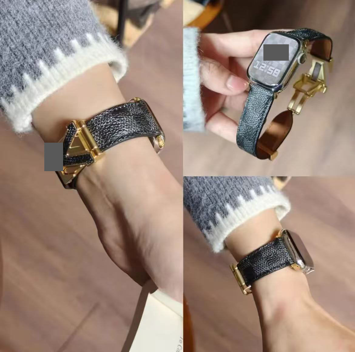 アップルウォッチストラップ  Apple Watch  ダブルV バンド　レザー リザード柄  iWatch ストラップ 38mm～49mm 対応