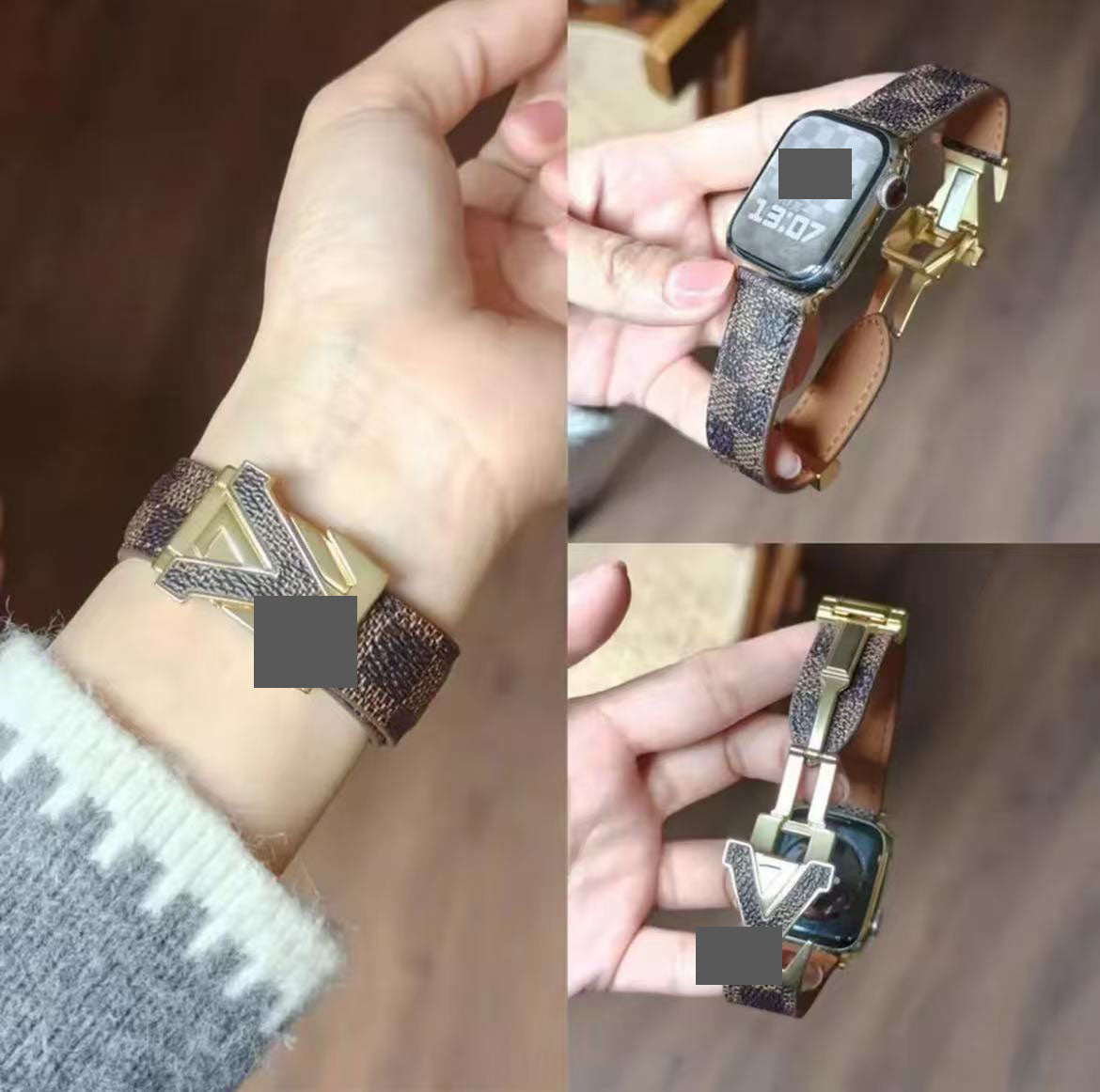 アップルウォッチストラップ  Apple Watch  ダブルV バンド　レザー リザード柄  iWatch ストラップ 38mm～49mm 対応