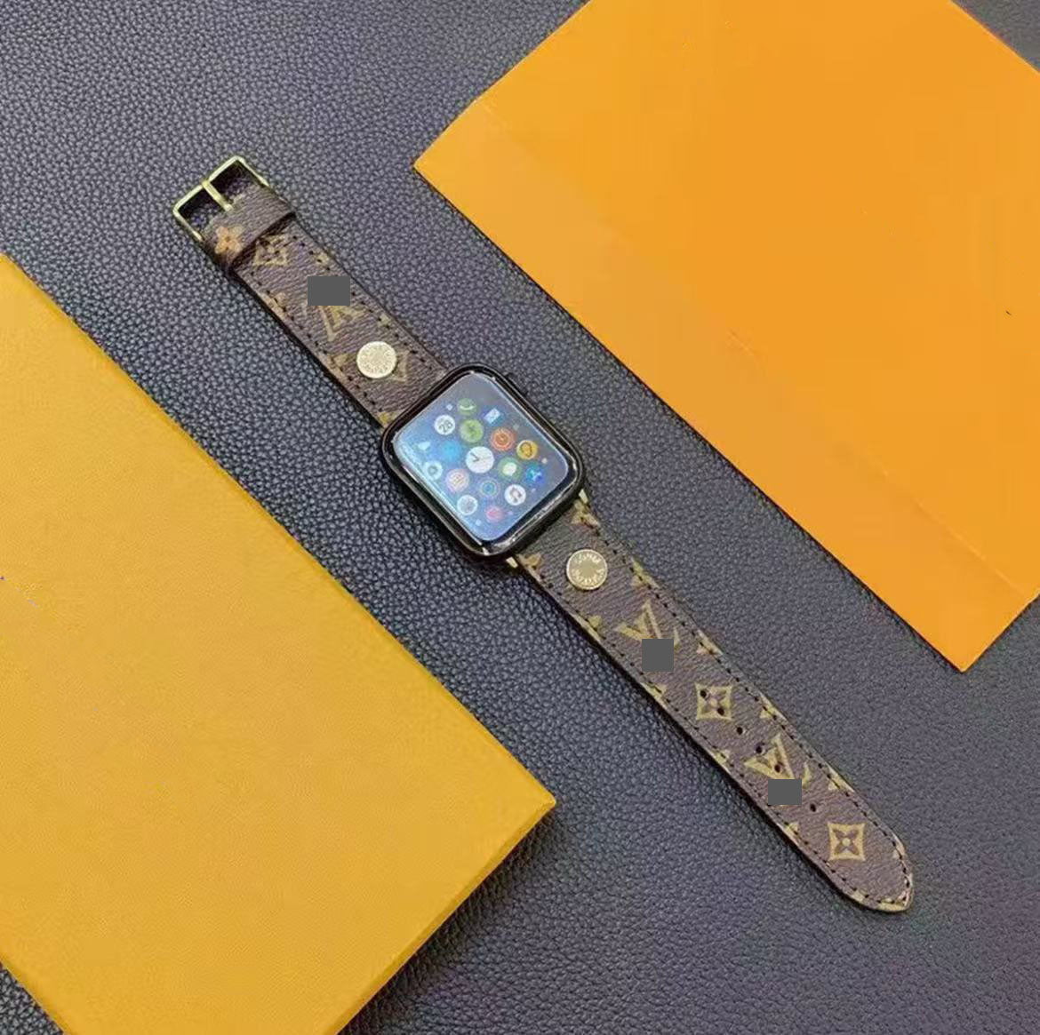 アップルウォッチストラップ  Apple Watch  ダブルV バンドリベット付き　レザー リザード柄  iWatch ストラップ 38mm～49mm 対応