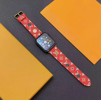 アップルウォッチストラップ  Apple Watch  ダブルV バンドリベット付き　レザー リザード柄  iWatch ストラップ 38mm～49mm 対応