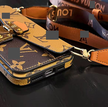 スマホケース 高級感 カードケース付きでストラップ付き ダブルＶ 耐衝撃・防振性能に優れ、高級感あふれるスマホケースで、iPhone に対応