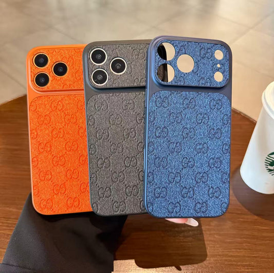 スマホケース  高級感レザー製 デニム柄スマホケース   ダブルG  耐衝撃・防振性能に優れ、高級感あふれるスマホケースで、iPhone13~17 に対応