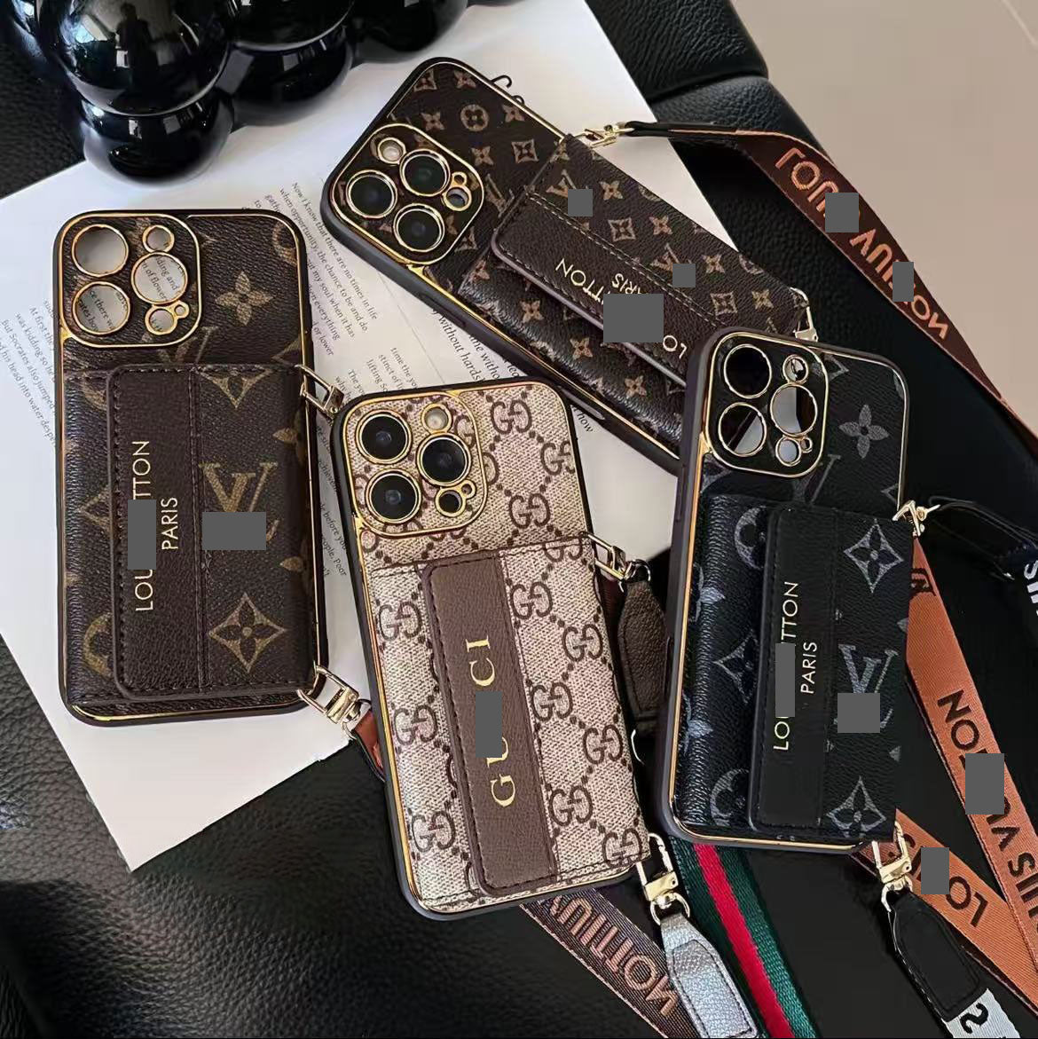 #418  スマホケース  カード収納付き ストラップ付き   耐衝撃・防振性能に優れ、iPhone に対応