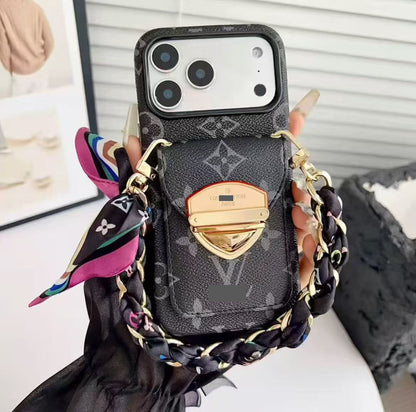#512  スマホケース  リボンブレスレット付き カード収納付き  耐衝撃・防振性能に優れ、iPhoneに対応