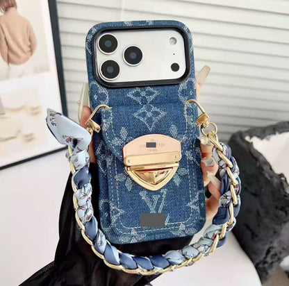 #512  スマホケース  リボンブレスレット付き カード収納付き  耐衝撃・防振性能に優れ、iPhoneに対応