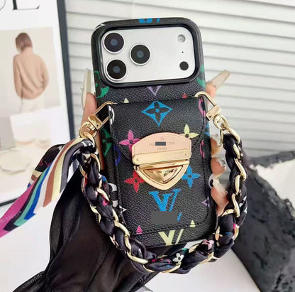 #512  スマホケース  リボンブレスレット付き カード収納付き  耐衝撃・防振性能に優れ、iPhoneに対応