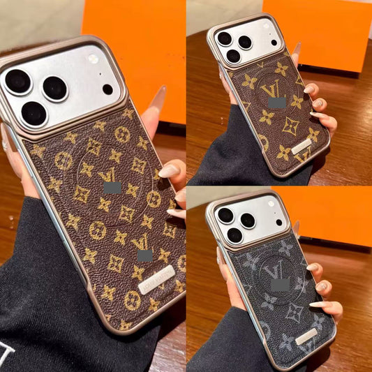 スマホケース    高級感フレームレス レザー製 マグネットスマホケース  ダブルV  耐衝撃・防振性能に優れ、高級感あふれるスマホケースで、iPhone13-17 に対応