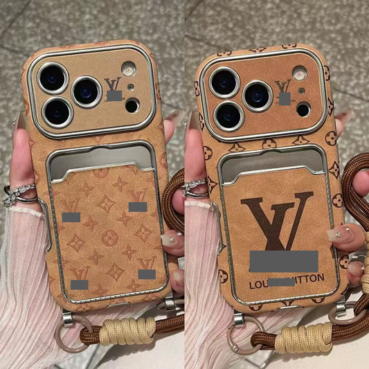 スマホケース    高級感大窓付き ストラップ付きスマホケース  ダブルV  耐衝撃・防振性能に優れ、高級感あふれるスマホケースで、iPhone14-17 に対応