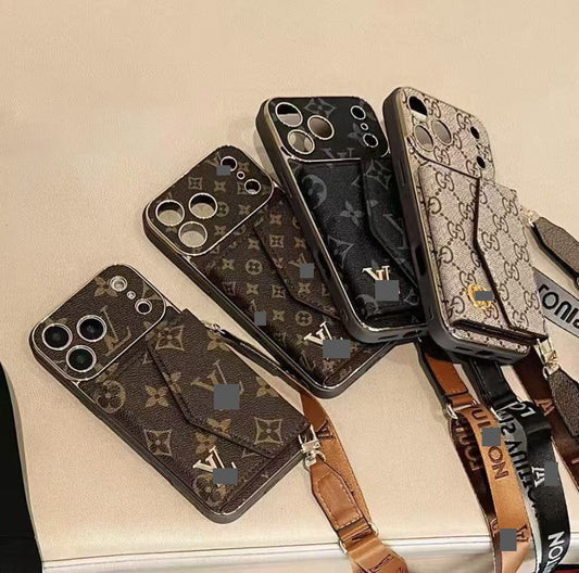#417  スマホケース  カード収納付き ストラップ付き スマホケース  耐衝撃・防振性能に優れ、iPhone に対応