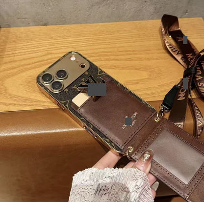 #411  スマホケース    高級感メッキ加工  カード入れ付き ストラップ付き   耐衝撃・防振性能に優れ、iPhone に対応
