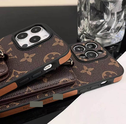 #438  スマホケース  メッキ加工  紐付き カードケース付き 耐衝撃・防振性能に優れ、iPhone に対応