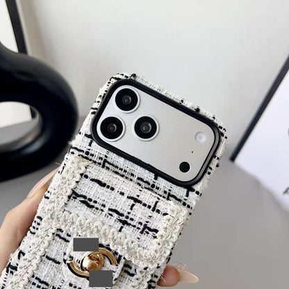 #522  スマホケース  ウール調シリーズ  ストラップ付き カード収納付き  耐衝撃・防振性能に優れ、iPhone14-17に対応