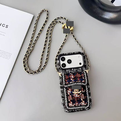 #523  スマホケース  ウール調シリーズ  ストラップ付き カード収納付き  耐衝撃・防振性能に優れ、iPhone14-17に対応