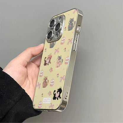 A luxurious smartphone case for iPhone that incorporates bows and cats into the design