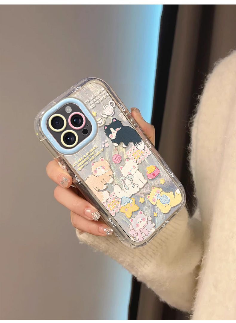 Cute cat design, made of silicone, highly shock-resistant, luxurious smartphone case, compatible with iPhone