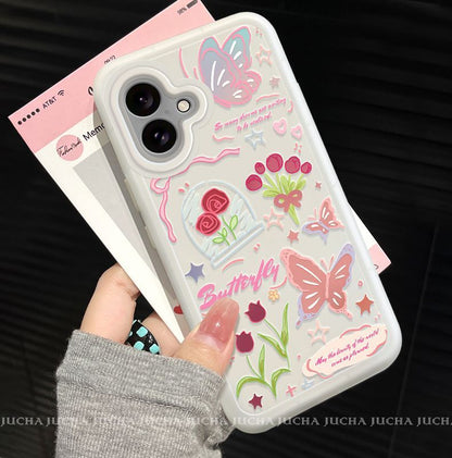 A luxurious smartphone case with butterfly and rose design, excellent shock and vibration resistance, compatible with iPhone