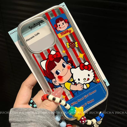 Striped Milk Girl design. Made of silicone, it is shock-resistant and luxurious. Smartphone case with string, compatible with iPhone.