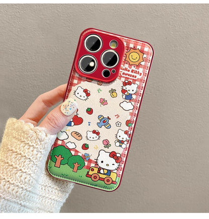 Fluffy Hello Kitty doll design, luxurious smartphone case with drawstring, compatible with iPhone